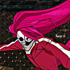 a cartoon character with pink hair and makeup