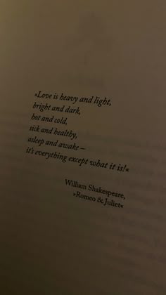 an open book with the words love is heavy and light, bright and dark, hot and cold