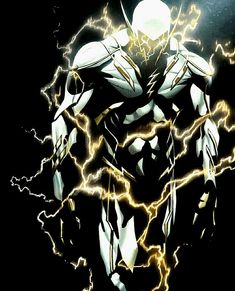 an image of a man that is in the air with some lightnings around him