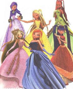 the princesses are all dressed up in their dresses