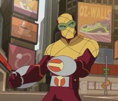 the animated character is dressed as iron man