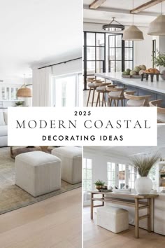 modern coastal decorating ideas for the living room, dining room, and kitchen area