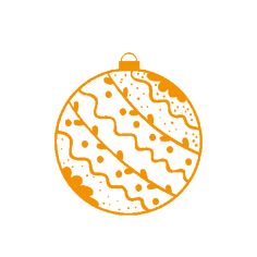 an orange and white christmas ornament with wavy lines on the bottom, inside it