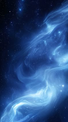 an abstract blue background with white swirls and stars in the night sky, as if from outer space