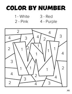 color by number worksheet for kids to practice numbers 1 - 3, red and purple