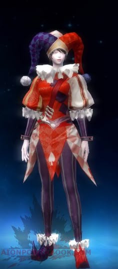 an animated character dressed in red and white