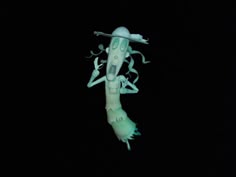 a strange looking creature floating in the air with its mouth open and hands on it's hips