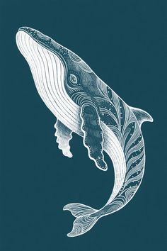 a drawing of a woman's head with a whale tail in the middle of it