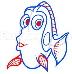 a cartoon fish with red and blue colors