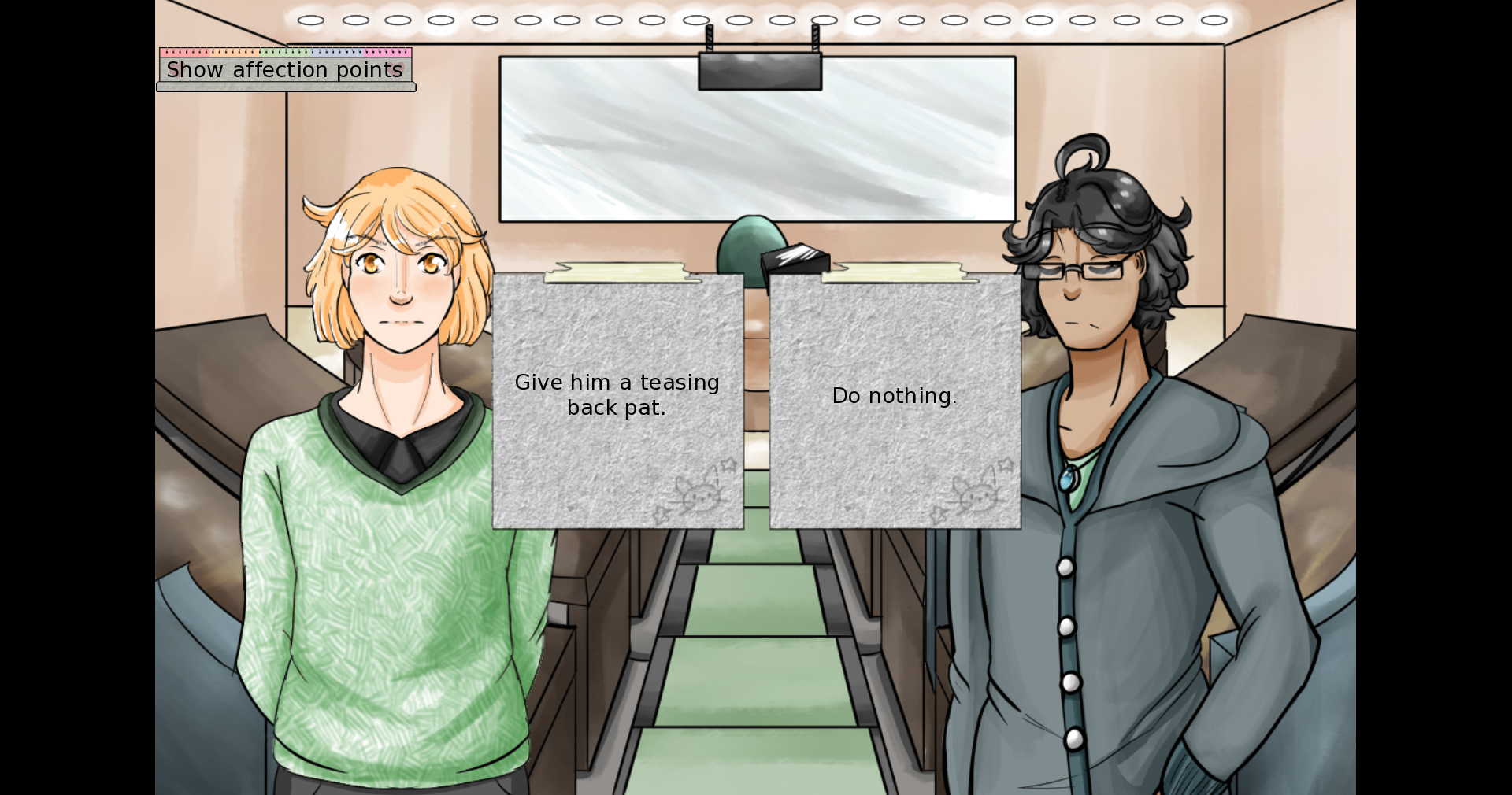 A choice menu between James and Toby