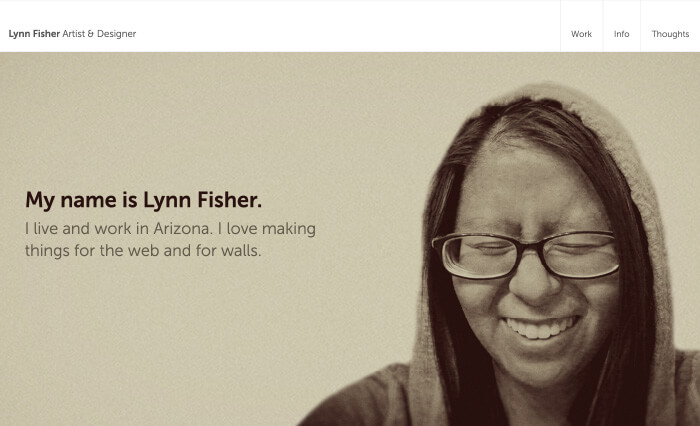 homepage with a large background image of Lynn and a top navigation