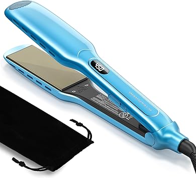 Wavytalk Hair Straightener, 1.7 Inch Wide Vent Sesh Wet to Dry Flat Iron, Straightener for Damp or Dry Hair Blue