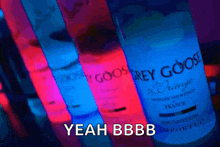 a row of bottles of grey goose vodka