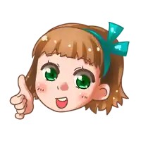 a cartoon girl with green eyes is giving a thumbs up sign