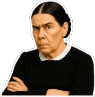 a woman with her arms crossed is wearing a black sweater with a white collar