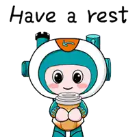 a cartoon character holding a cup of coffee with the words have a rest written above it