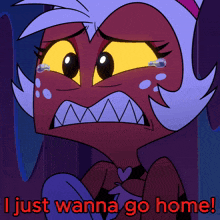 a cartoon character is crying with the words i just wanna go home