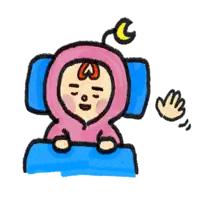 a cartoon drawing of a baby in a pink hoodie sleeping on a blue blanket