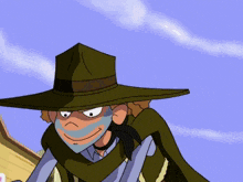 a cartoon character is wearing a hat and a mask