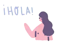 a cartoon drawing of a woman with the word hola written above her