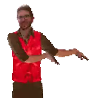 a pixel art of a man wearing a red vest