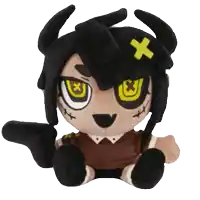 a stuffed animal with horns and a yellow cross on its head