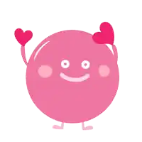 a cartoon drawing of a pink ball with hearts on its ears
