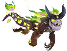 a cartoon dragon with horns and a crown on its head is standing on a white background .