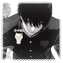 a black and white drawing of a boy with the word cori written on it