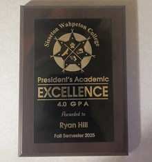 a president 's academic excellence 4.0 gpa awarded to ryan hill fall semester 2025