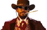 a man in a cowboy hat and sunglasses is smoking a cigarette