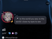 a screenshot of a mutual server that says to the world you see
