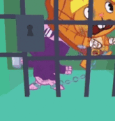 a cartoon character in a jail cell with a keyhole