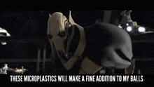 a picture of a robot with the words these microplastics will make a fine addition to my balls