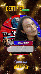 a picture of a woman with the words certified member on top