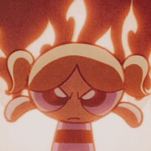 a cartoon girl with flames coming out of her hair looks angry