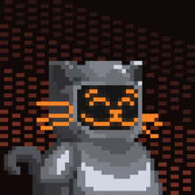 a pixel art of a cat wearing a helmet with the letter x on it