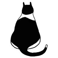 a black and white silhouette of a cat sitting on a white background