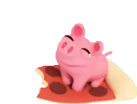 a pig is sitting on a piece of pizza