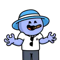 a cartoon character wearing a blue hat and a white shirt with an a on it