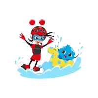 a cartoon drawing of a girl wearing a serenella helmet