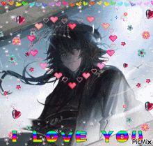 a picture of a girl with hearts around her and the words i love you on the bottom