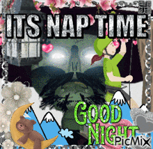 a picture of a girl climbing a mountain with the words " it 's nap time good night "