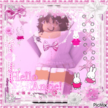 a picture of a girl in a pink dress with the words hello angie