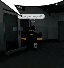 a video game character says " pooped myself " in a hallway