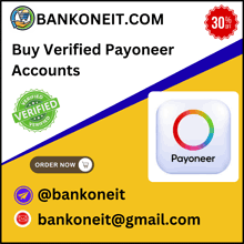 a yellow and blue advertisement for bankoeit.com that says buy verified payoneer accounts