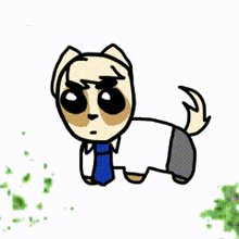 a cartoon drawing of a dog wearing a white shirt and blue tie
