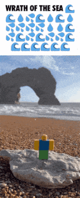 a picture of a beach with the words wrath of the sea written above it