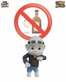 a cartoon character standing in front of a sign that says no alcohol