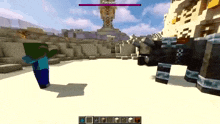 a screenshot of a video game called minecraft shows a zombie and a monster fighting each other .